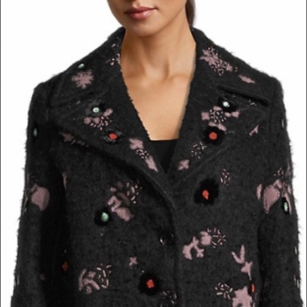 VALENTINO COUTURE BLACK EMBROIDERED EMBELLISHED WOOL BLEND LUXURY COAT SIZE 4 - Picture 4 of 16